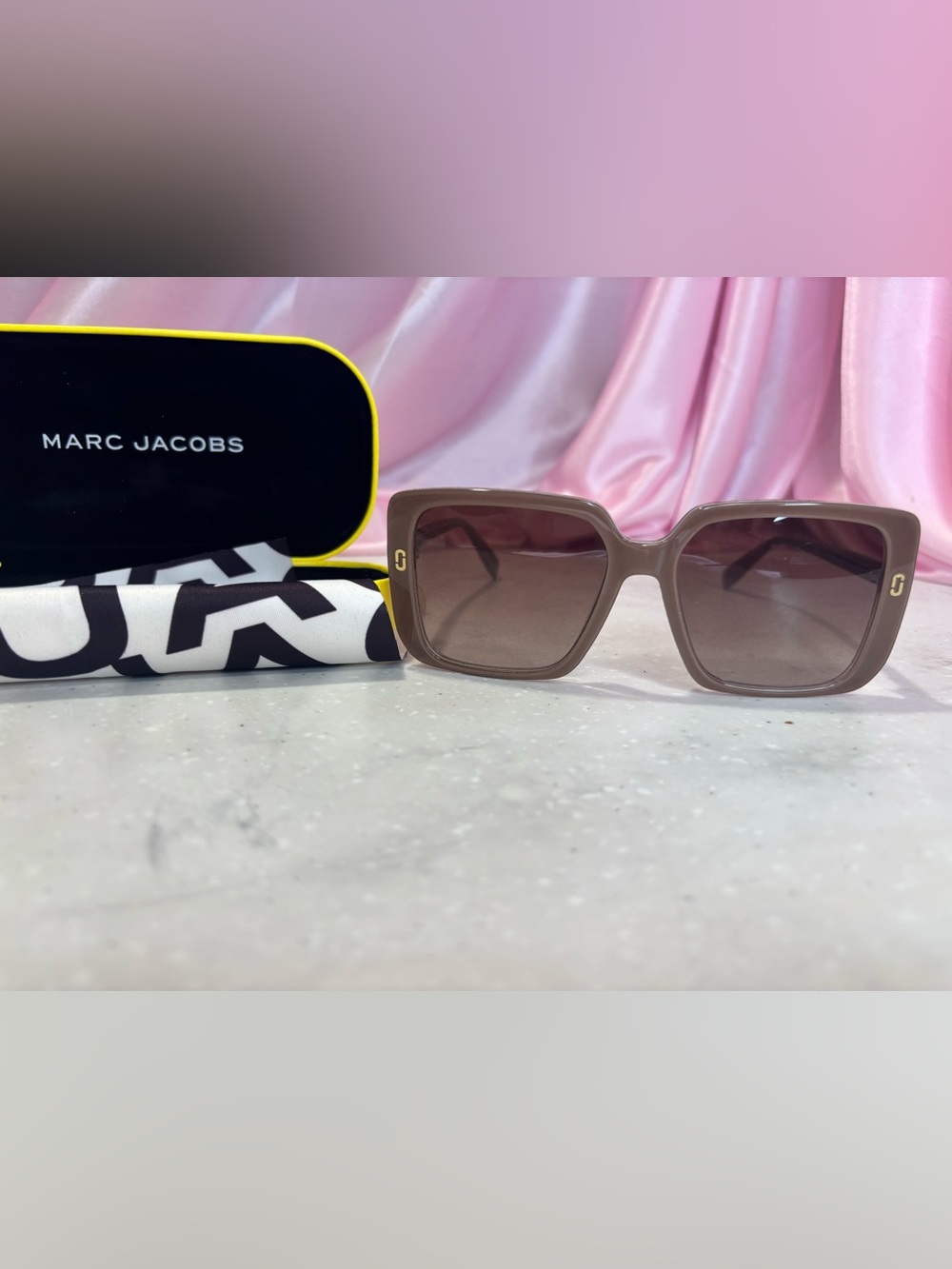Marc Jacobs Taupe/Brown Square Sunglasses with Gold Accents